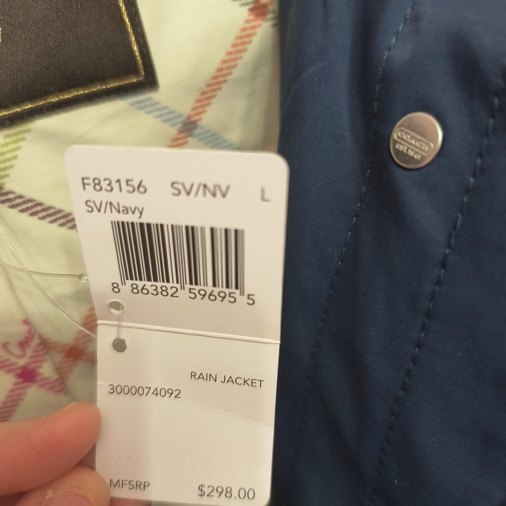 Coach Blue Navy rain Jacket with Plaid Interior - Picture 3 of 4